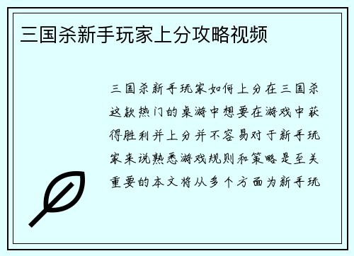 三国杀新手玩家上分攻略视频